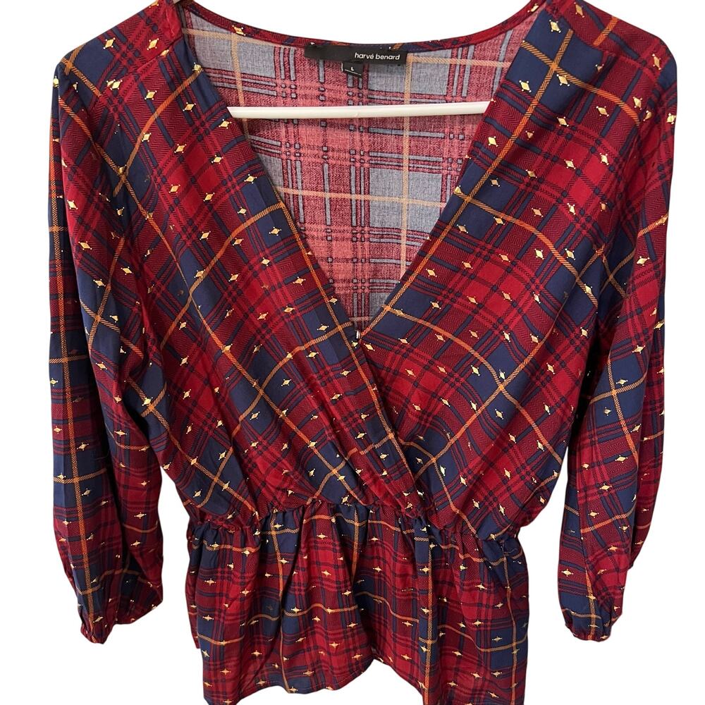 harve benard red & blue blouse women's size large concert festival